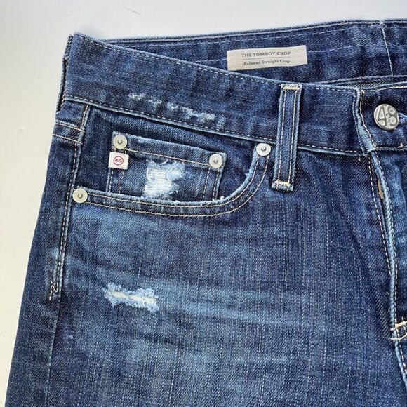 Anthropologie AG Adriano‎ Goldschmied Tomboy Cropped Jeans, Dark Wash, Size 26 - Picture 5 of 13